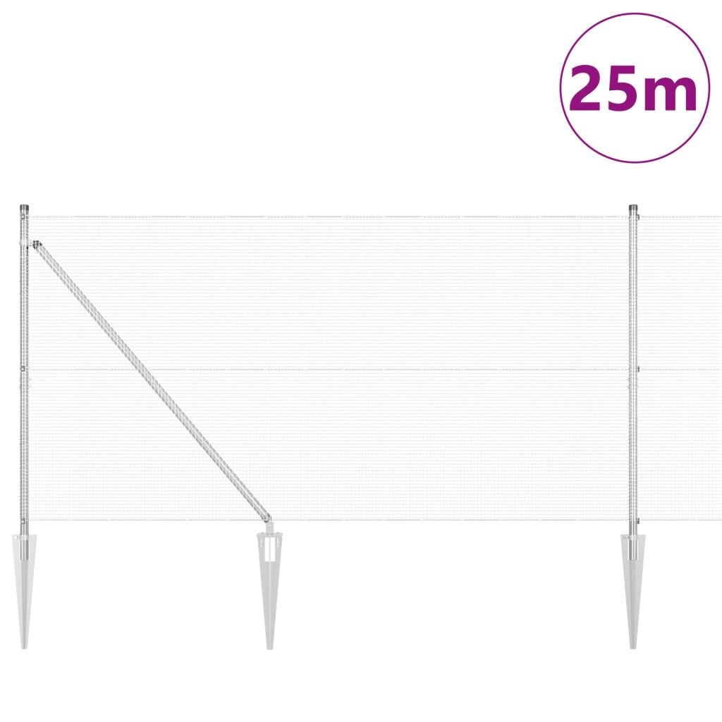 Recinzione in Filo Saldati con 13 Picchetti 1.2x25 m Acciaio Galvanizzato