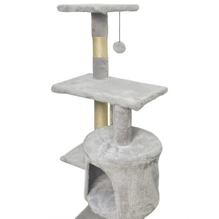 PALOMA Tiragraffi grigio 40 x 40 x 114 cm - 3 piattaforme, 1 corda, 1 nicchia, tiragraffi