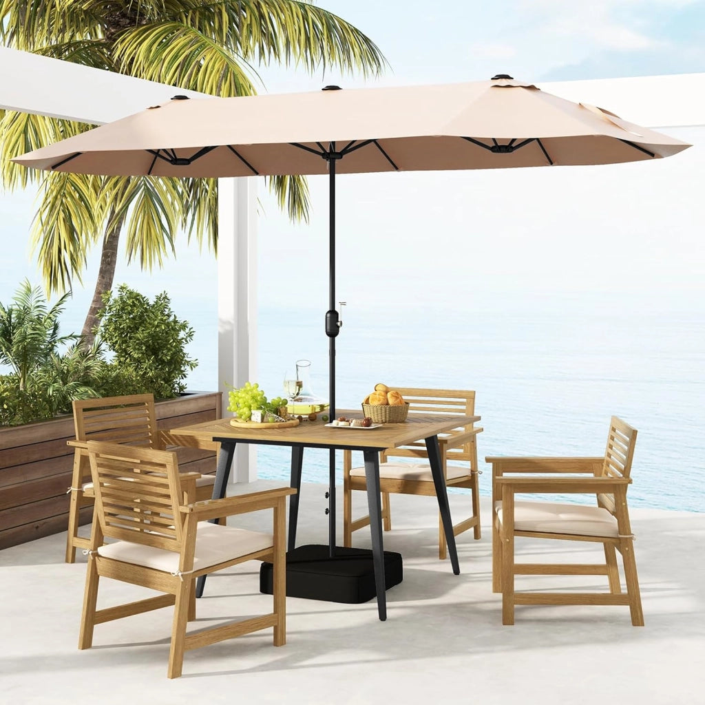 Tavolo da Esterno in Legno di Acacia, Tavolo Rettangolare con Struttura in Acciaio, Foro per Ombrellone 5 cm, Tavolo Pranzo Giardino per Giardino Cortile Balcone, Portata 75 kg (107 x 107 cm)