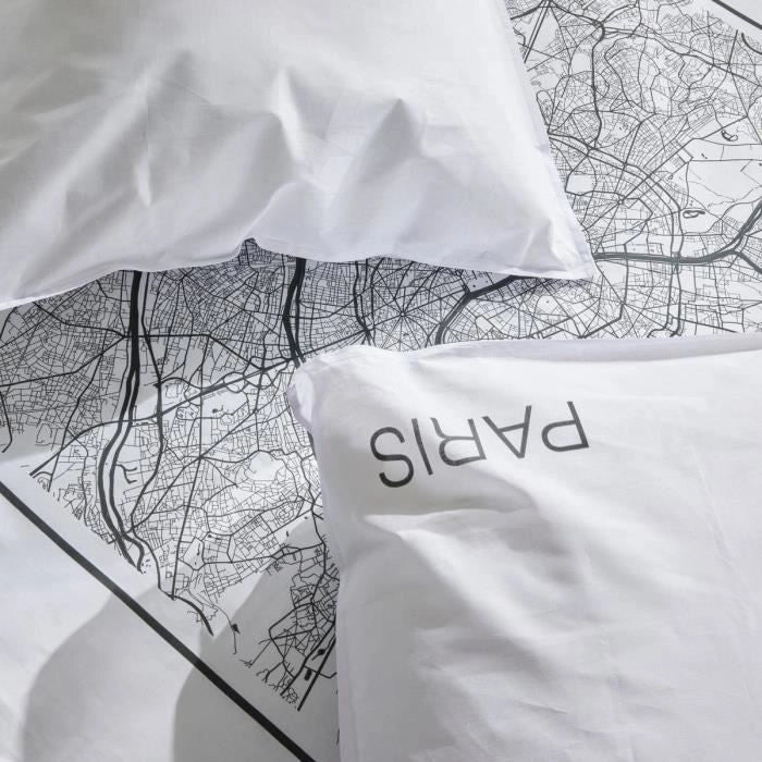 Completo letto - TODAY - JAVA - 2 persone - 240x220 cm - Cotone - Stampa Parigi - Bianco
