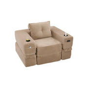 Divano letto - con tasche laterali e portabicchieri - in velluto a coste khaki