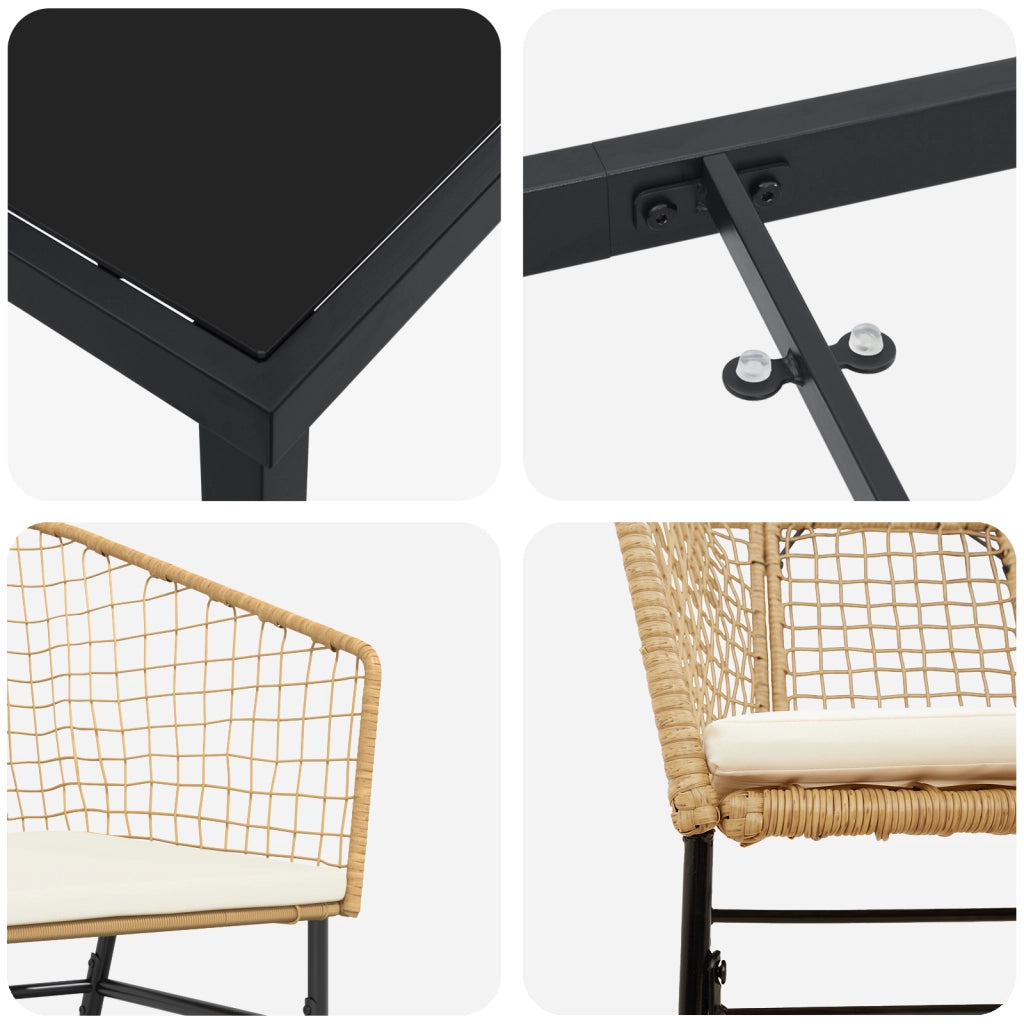 Set di 9 Sedie da Pranzo da Giardino con Cuscini Marrone Polyrattan