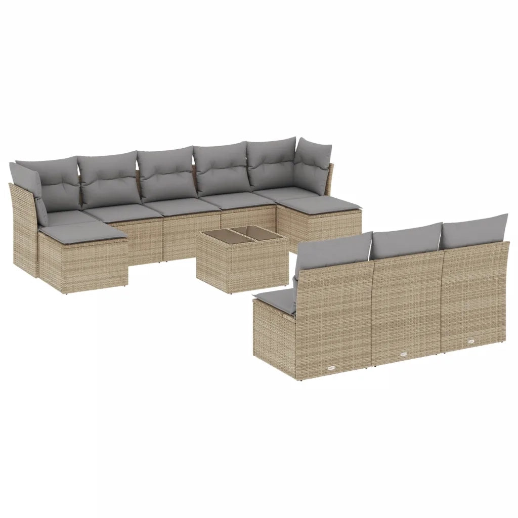 Set Divani da Giardino 11 pz con Cuscini Beige in Polyrattan 3218299