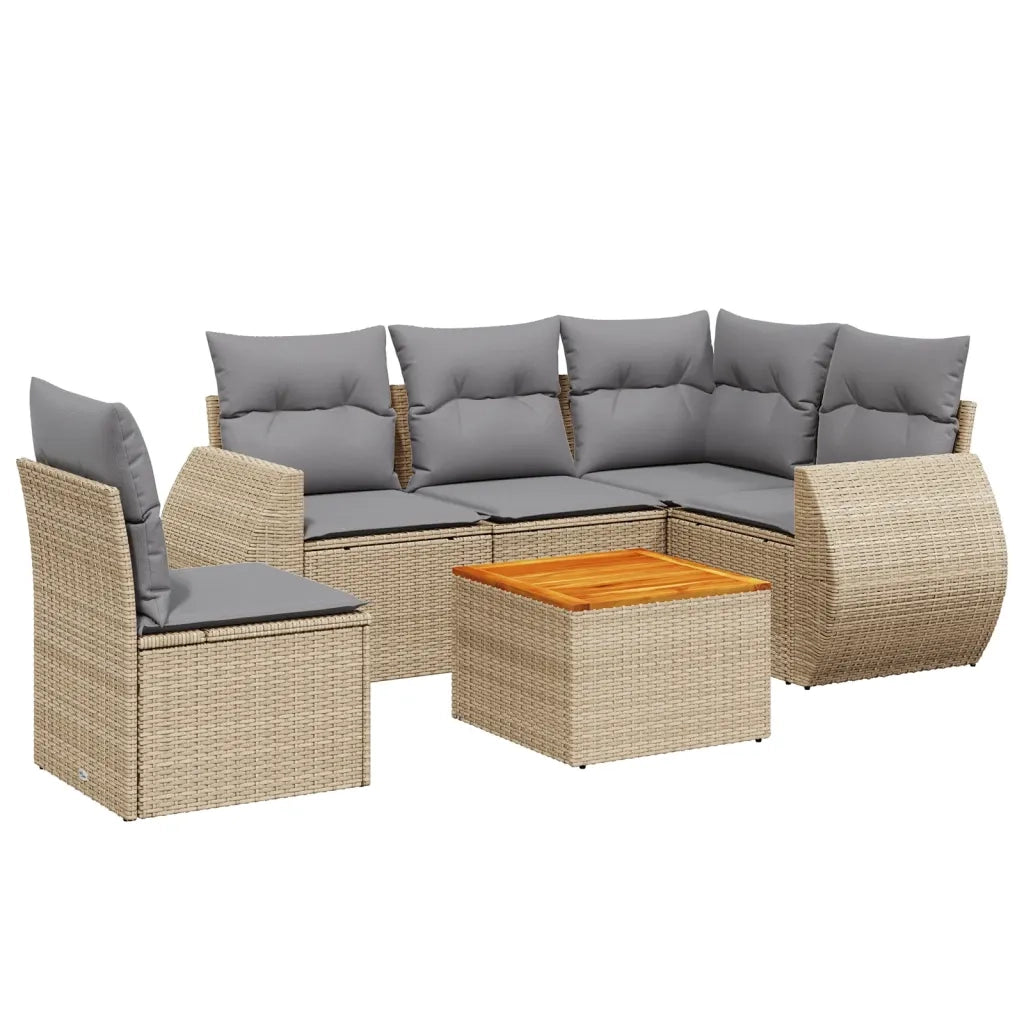 Set Divano da Giardino 6 pz con Cuscini Beige in Polyrattan 3257340