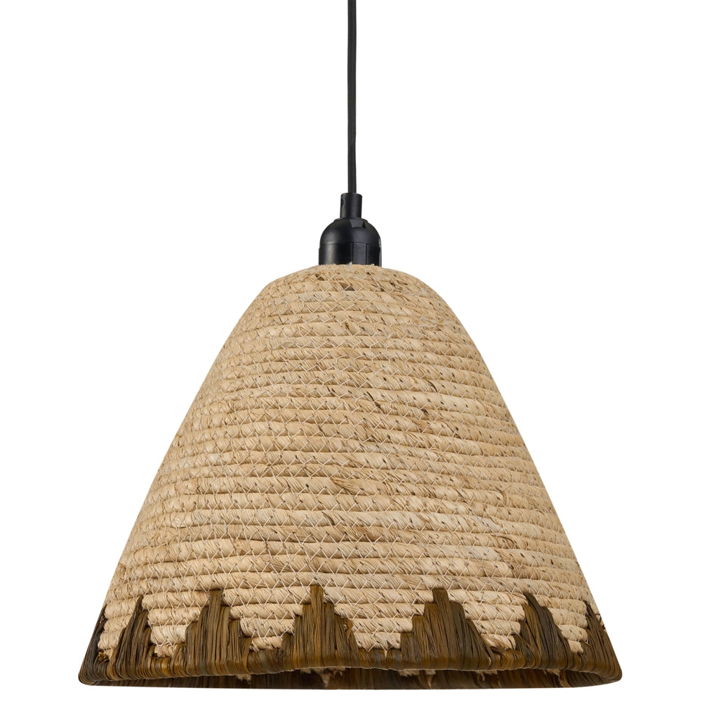 Lampada a sospensione con paralume in foglia di mais naturale, a cupola intrecciata, stile boho-japandi