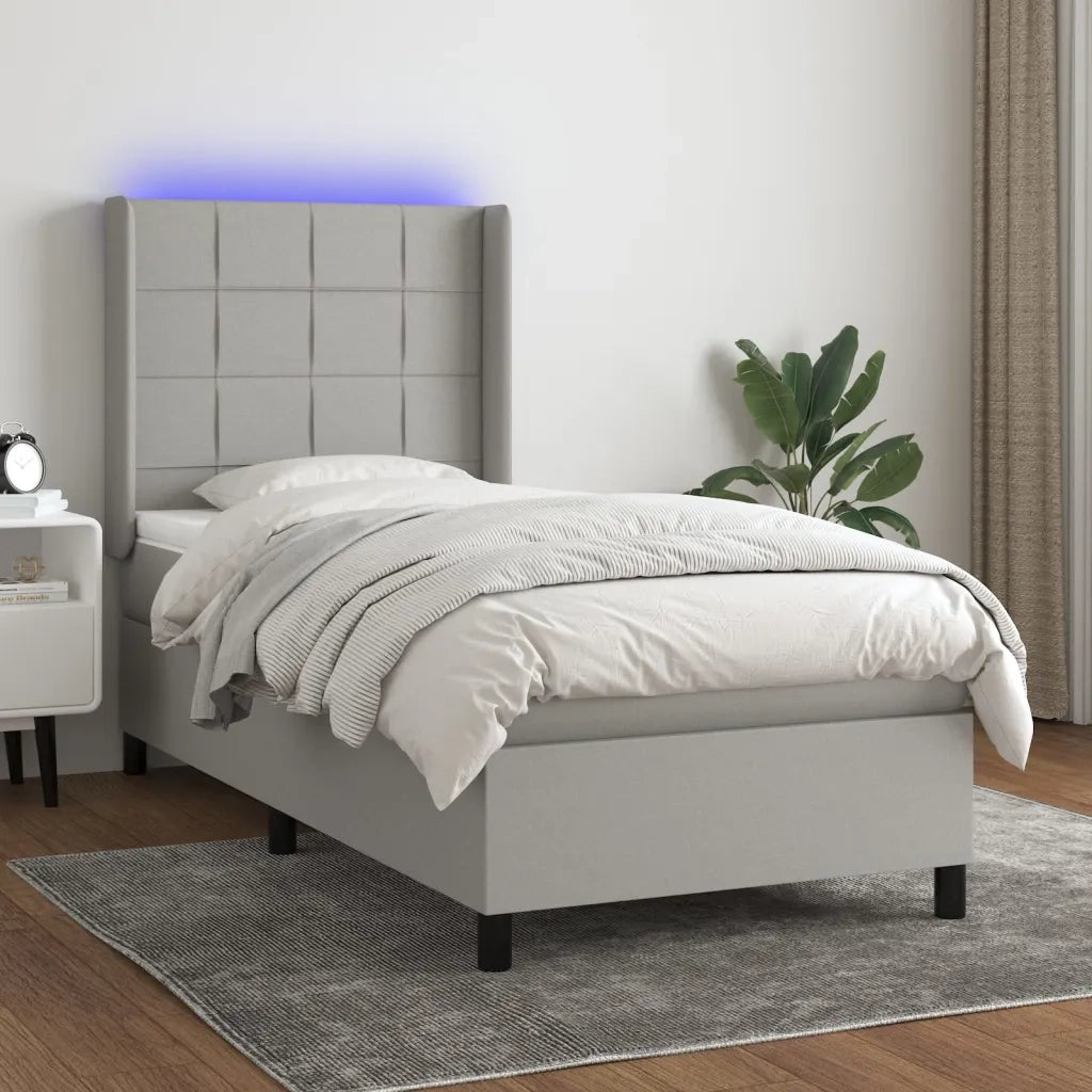 Letto a Molle Materasso e LED Grigio Chiaro 90x200 cm Tessuto 3138285