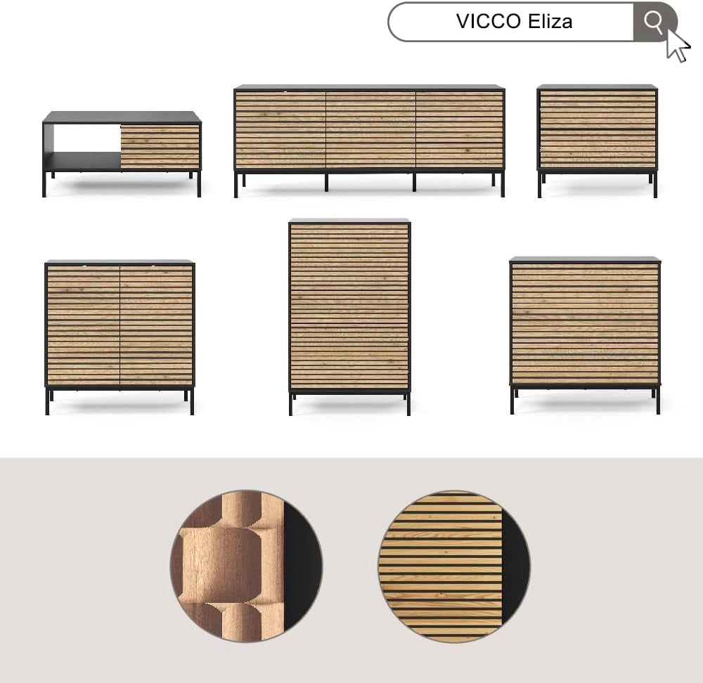 Cassettiera Eliza, Nero/quercia, 80 x 81.2 cm 2 cassetti