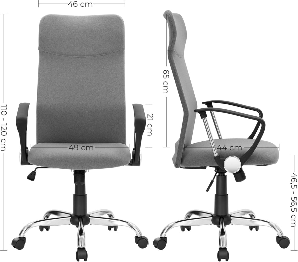 SONGMICS Set di 2 sedie da ufficio, sedia da ufficio ergonomica, sedia girevole, sedia per sala conferenze, rivestimento in tessuto, altezza e inclinazione regolabili, capacità di carico fino a 120