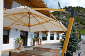 Ombrellone da Giardino Decentrato 3x4m in Legno Telo in Acrilico Danieli Tokio Ecrù