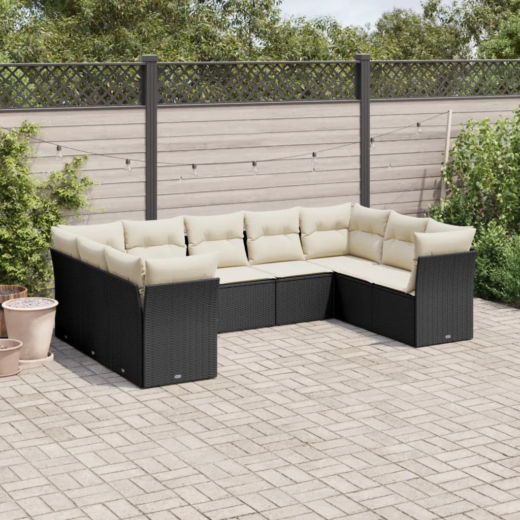 Set Divani da Giardino 9 pz con Cuscini Nero in Polyrattan 3249965