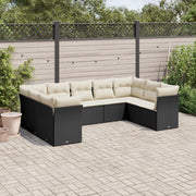Set Divani da Giardino 9 pz con Cuscini Nero in Polyrattan 3249965