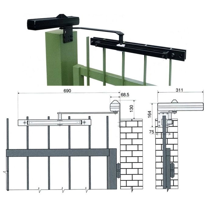 ASSA ABLOY DC680G Chiudicancello Pedonale Braccio a Slitta Forza Regolabile EN 1-3 Cancelli fino a 1400 mm colore Nero