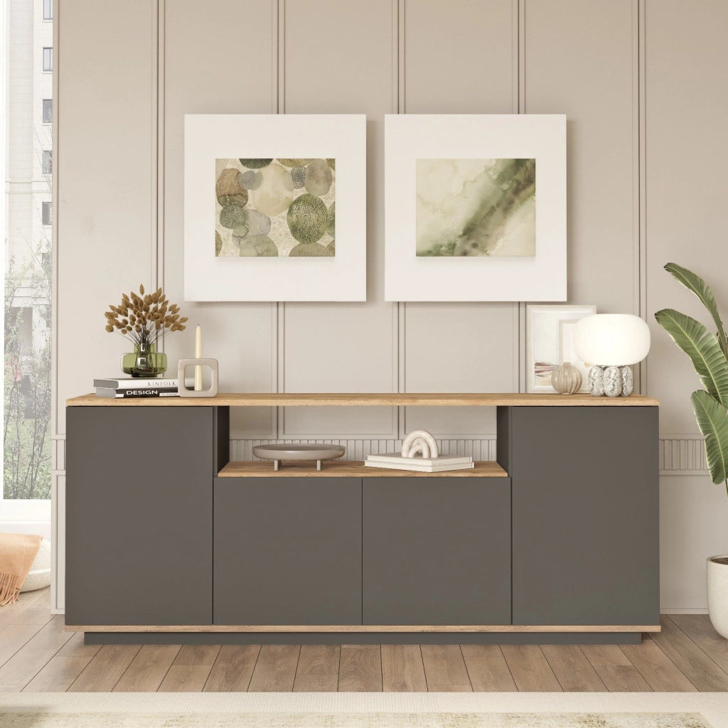 Madia Cisliano, Credenza 3 Ripiani, 180x45x75h cm Nero Antracite