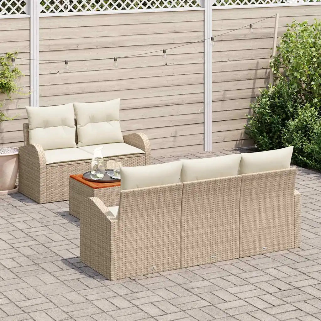 Set Divano da Giardino con cuscino 6 pcs Beige polyrattan