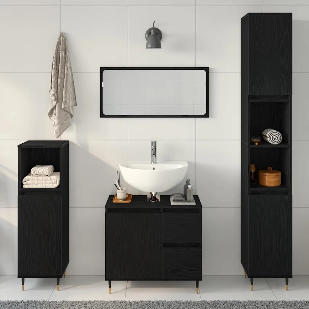 Set di mobili per il bagno 3 pcs Rovere Nero 30 x 30 x 190 cm 3333096