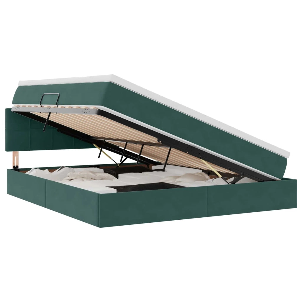 Letto con contenitore LED e materasso Verde Scuro 160 x 200 cm