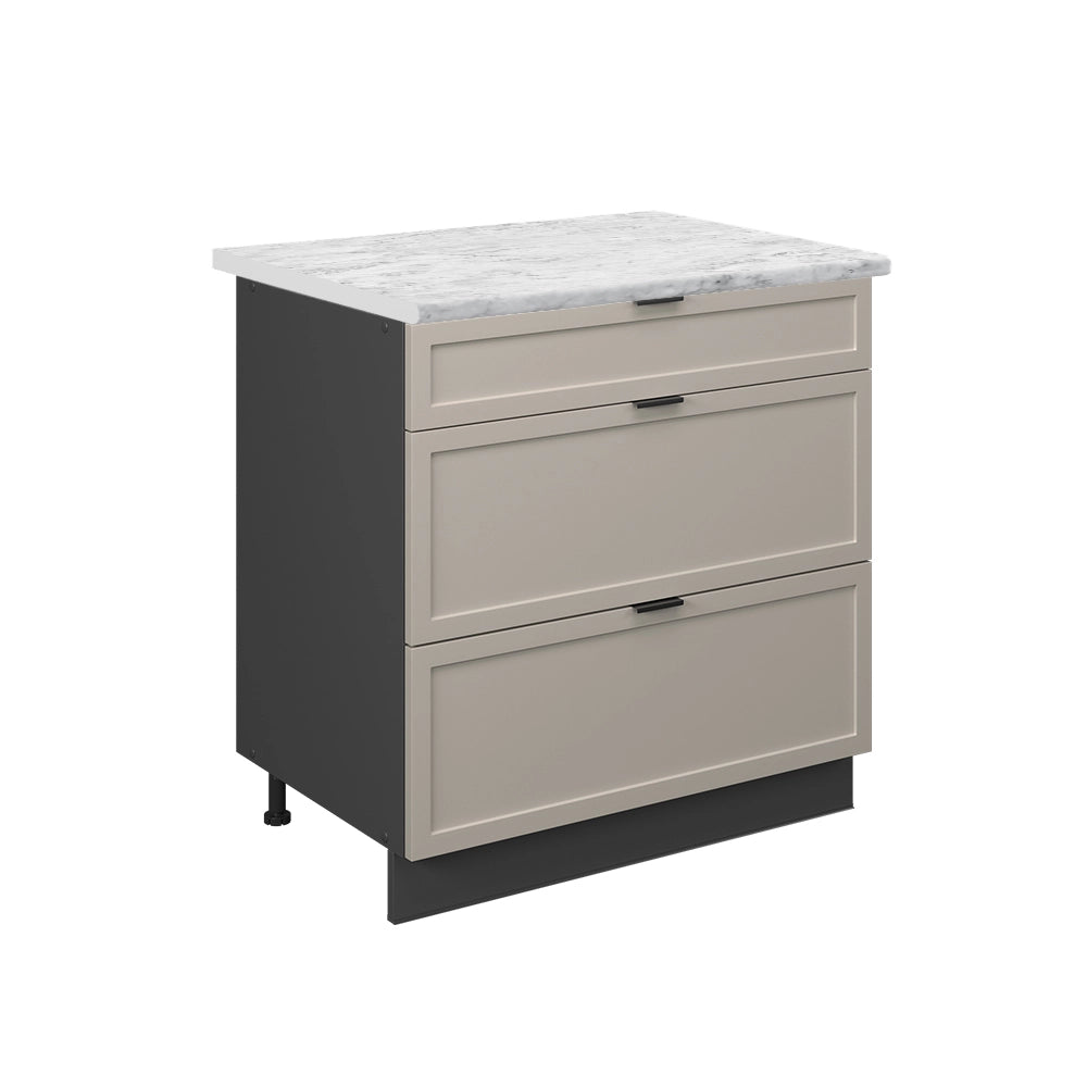 Mobiletto base per cucina Fame-Line GrigioBeige/Antracite 80 cm con 3 cassetti, PL Marmo Vicco