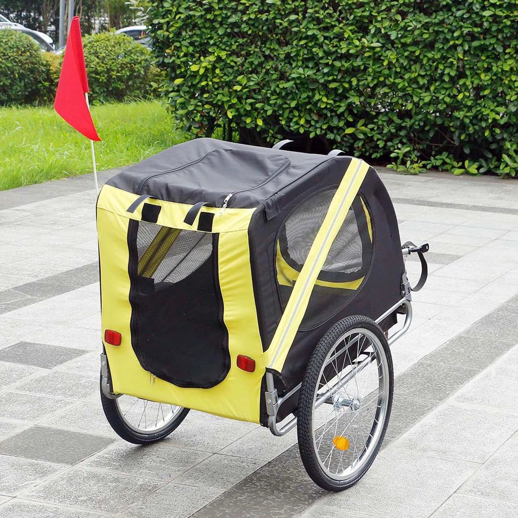 Rimorchio per cani bici, con gancio girevole di sicurezza, zanzariera e antipioggia Nero e giallo