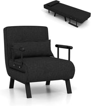 4 in 1 Poltrona Letto Singolo, Poltrona Pieghevole con Schienale Reclinabile a 6 Livelli, Divano Letto con Materasso e Cuscino, per Soggiorno e Salotto, 79 x 65 x 79 cm (Nero)