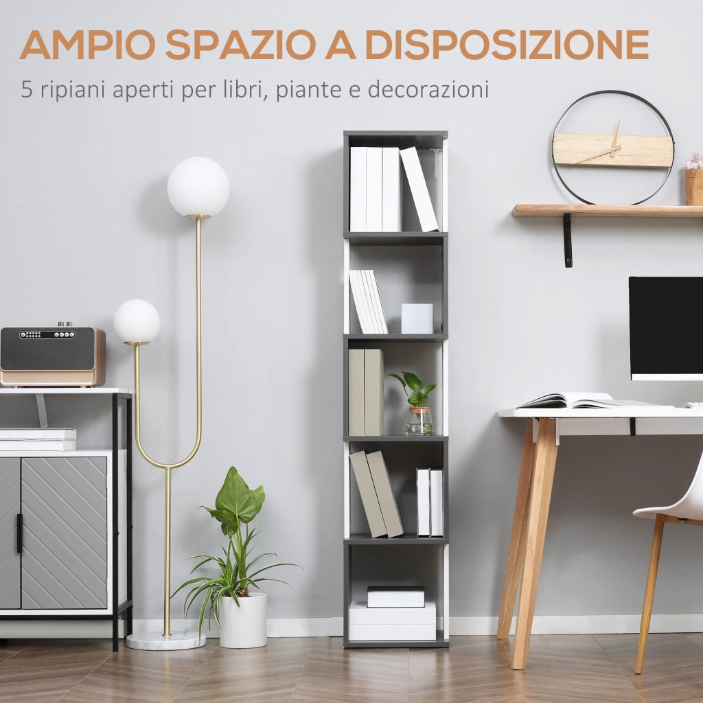 EasyComfort Libreria Moderna Salvaspazio a 5 Ripiani in Legno, 33x28x161cm, Grigio e Bianco