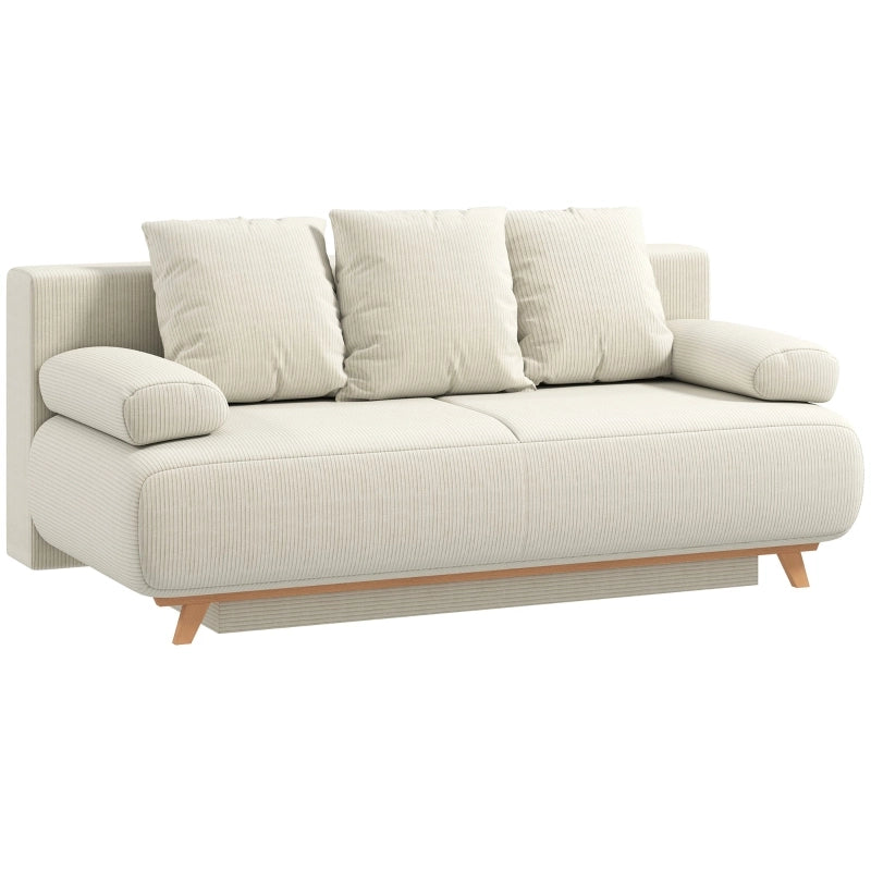 Divano letto 3 posti con contenitore e schienale regolabile in velluto a coste beige