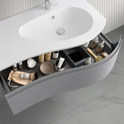 Mobile bagno sospeso 90 cm Melody azzurro polvere con vasca a destra