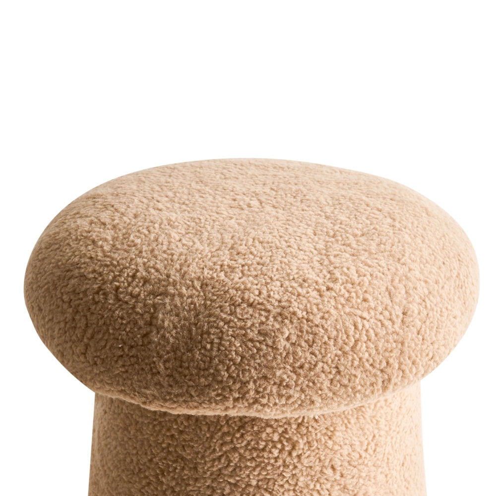 Pouf Beige Boucle Rotondo 45 x 45 x 46 cm Poggiapiedi Tappezzeria a forma di fungo Soggiorno moderno Camera da letto