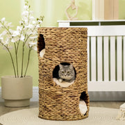 Tiragraffi per gatti a 3 livelli con 3 cucce, design naturale in giacinto d’acqua, Ø40 x 73 cm