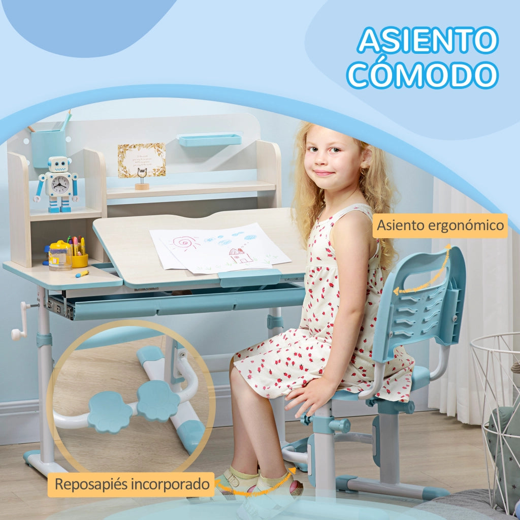 Scrivania per Bambini con Sedia Regolabile ¨C Zephmum ¨C 80x52x88-109 cm Azzurro