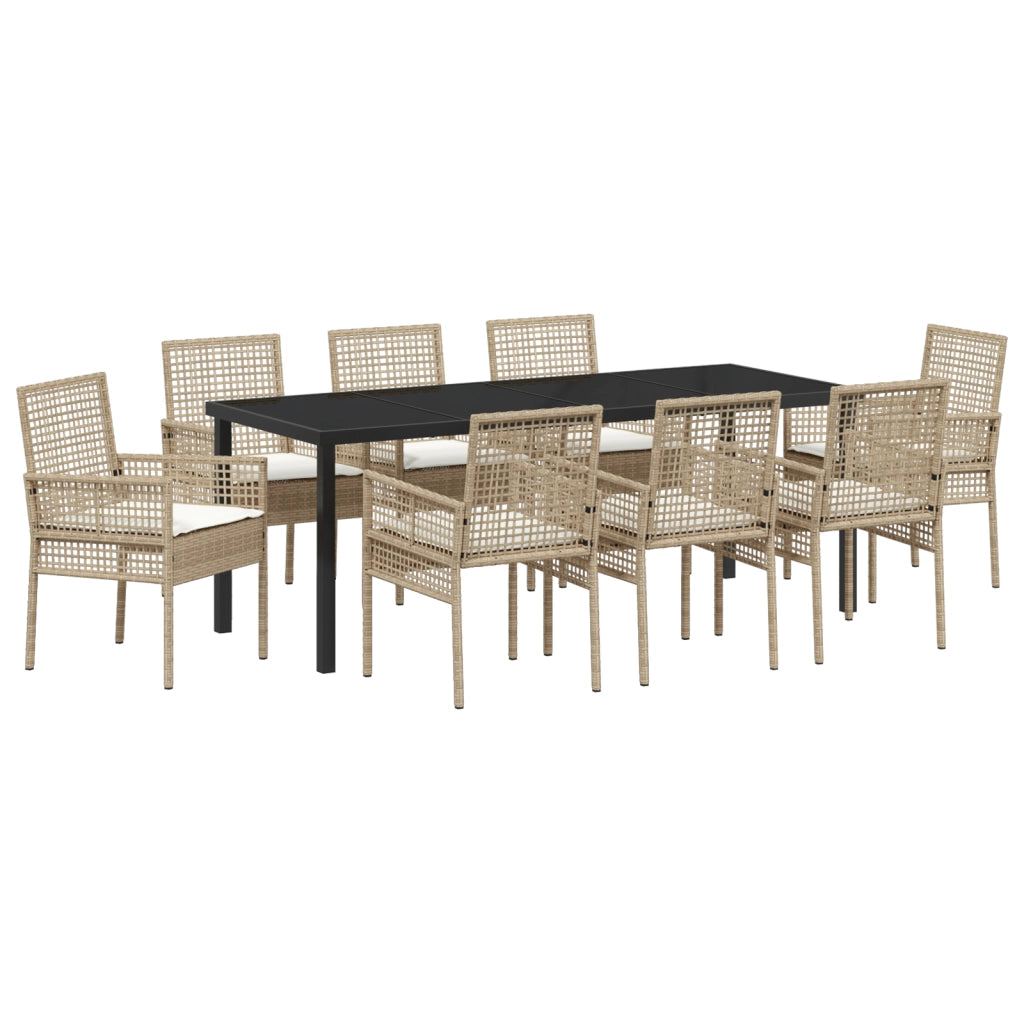 Set da Pranzo da Giardino da 9 Pezzi con Cuscini Beige Rattan