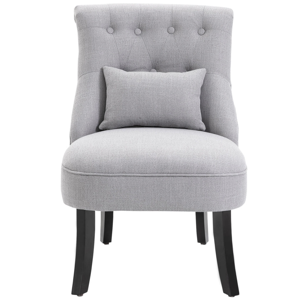 EasyComfort Poltrona per Salotto Imbottita con Cuscino e Piedini Antiscivolo, Poltrona D'Arredo in Tessuto Effetto Lino e Legno, 52.5x69x77 cm, Grigio