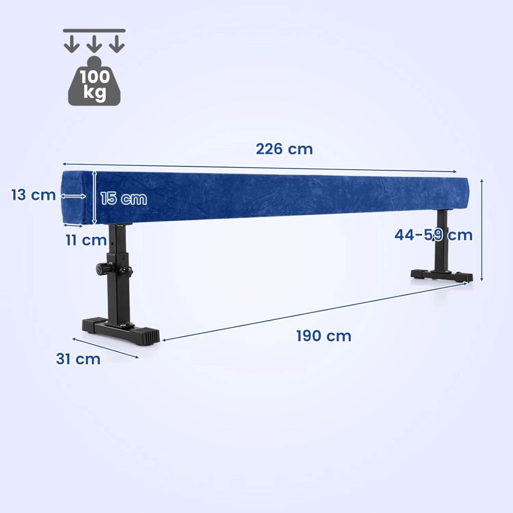 Trave Ginnastica Artistica per Casa Regolabile 226 cm, Trave di Equilibrio con Ruote e 3 Altezze Regolabili e Gambe Robuste per Principianti e Professionisti