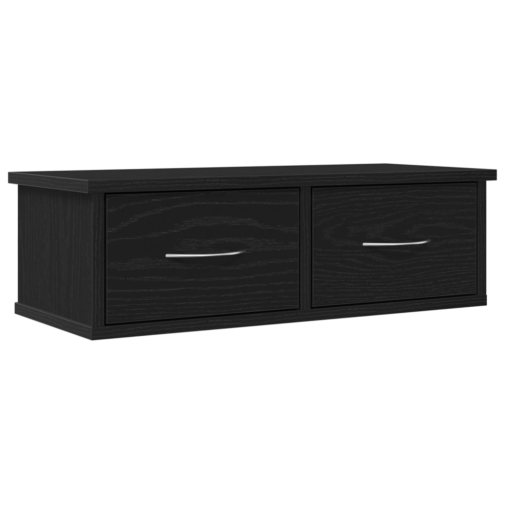 Mensola a cassetto da parete  Nero Rovere 60x26x18,5cm Legno ingegnerizzato
