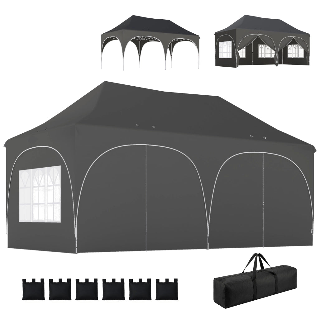 Tenda da giardino pieghevole impermeabile 3x6m ¨C zephmum ¨C grigio con 6 pareti laterali