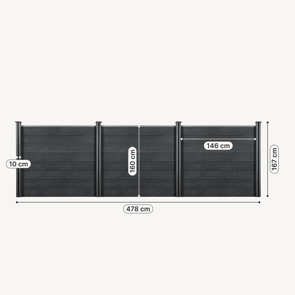 Recinzione in WPC per Giardino Staccionata Frangivista Alta 165 cm Lunga 466 cm Grigio NEU.HOLZ
