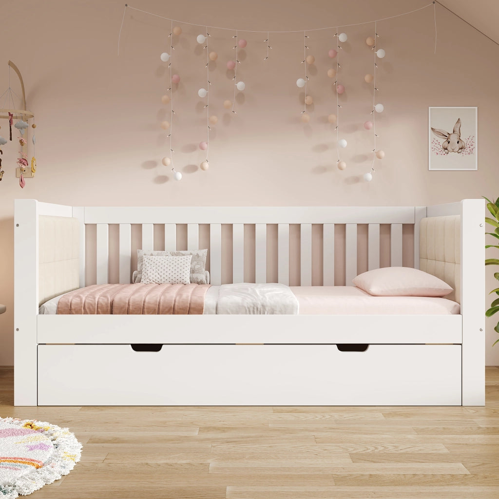 Divano letto con letto estraibile dimensioni 90x190x90x200 cm in legno bianco
