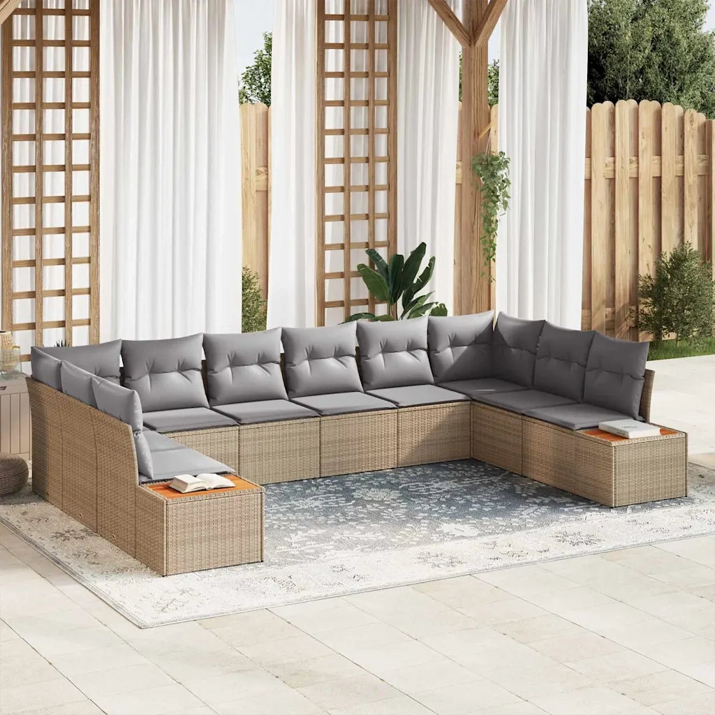 Set Divano da Giardino 10 pcs Beige e Grigio Chiaro Polyrattan 3356845