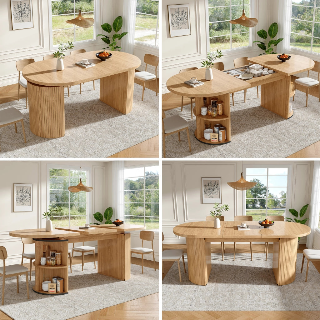 Tavolo da Pranzo Allungabile con Vano Contenitore ¨C MINIMAL ¨C MDF, Naturale
