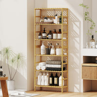 Scaffale Autoportante 60x26x161 cm a 6 Livelli con Ripiani Regolabili in Legno di Bambù Legno Naturale