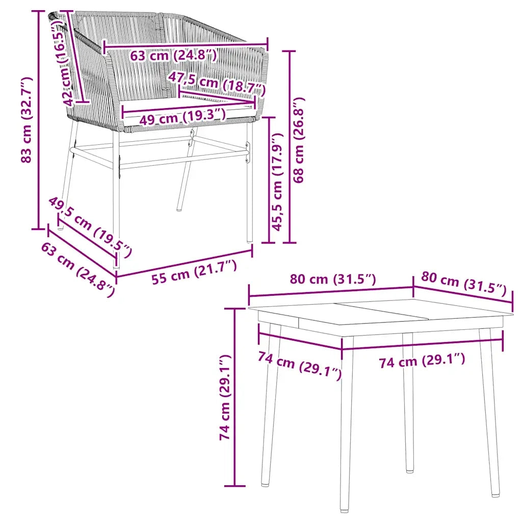 Set da Pranzo da Giardino con Cuscini 5 pz Polyrattan Vetro