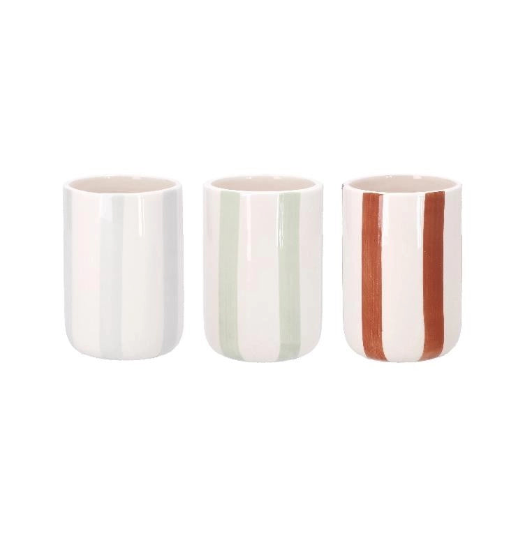 1 Pezzo Bicchiere Portaspazzolini in Ceramica Rigato 3 Colori