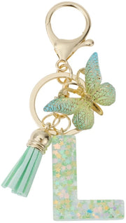 Sostituto di chiave con farfalla - Sostituto di chiave con lettere da A a Z - Sostituto di chiave per ragazze - Materiale: resina - Lunghezza: 9,3 cm - Duraturo e resistente ai graffi - Sostituto di chiave con anello