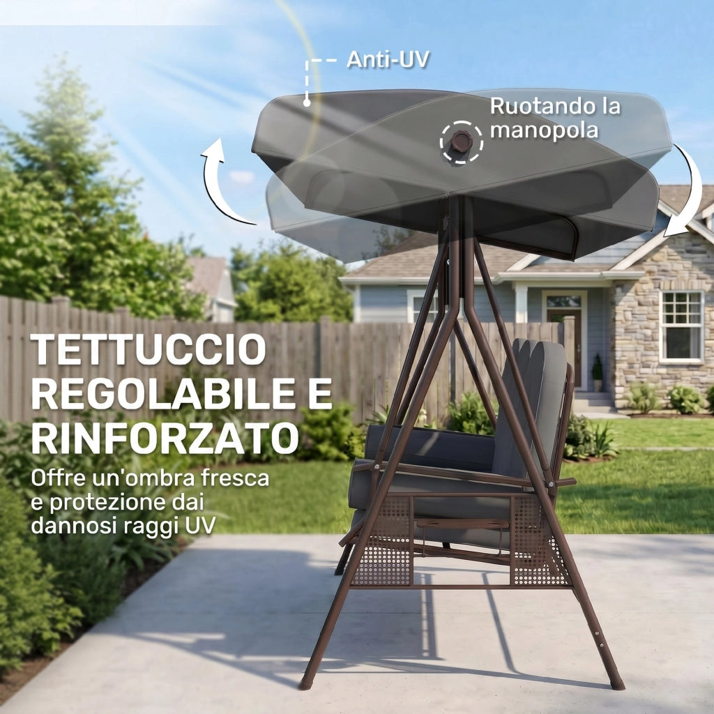 Dondolo da Giardino 3 Posti con Cuscini ¨C zephmum ¨C Grigio 208x120x172 cm