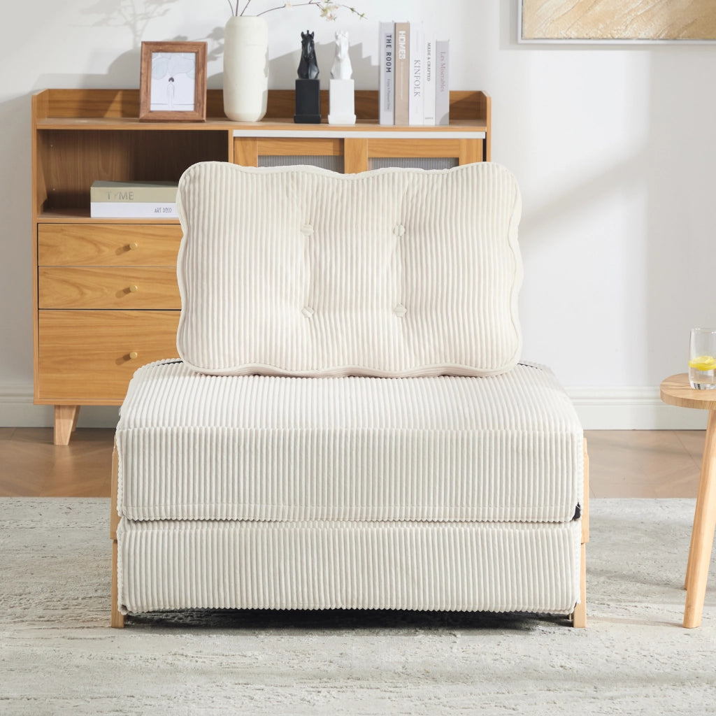Poltrona letto 90x86x84 cm trasformabile in velluto a coste beige