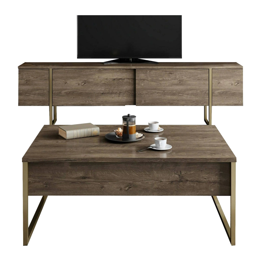 Mornasco, set Mobili da Soggiorno Modulabile, Marrone Noce