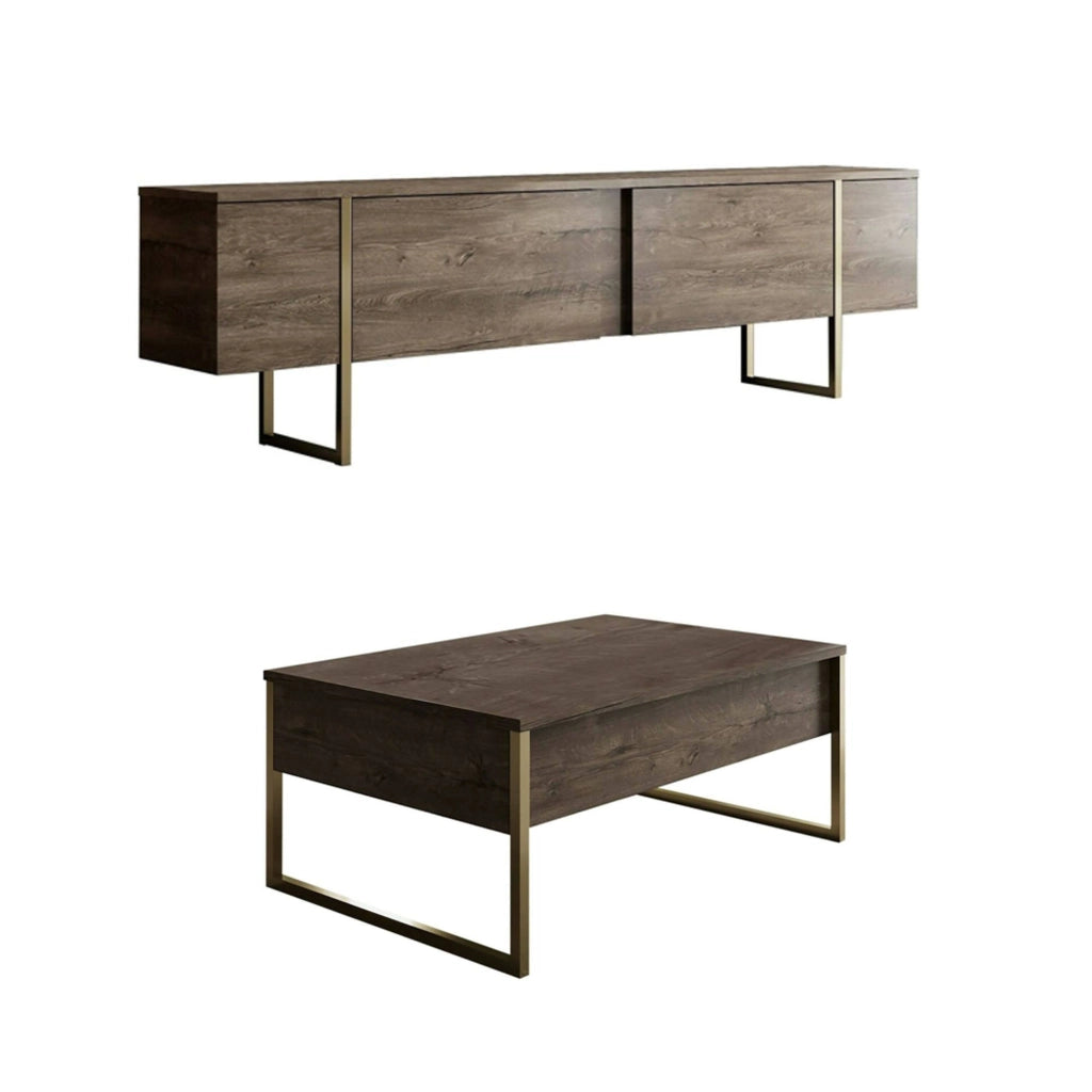 Mornasco, set Mobili da Soggiorno Modulabile, Marrone Noce