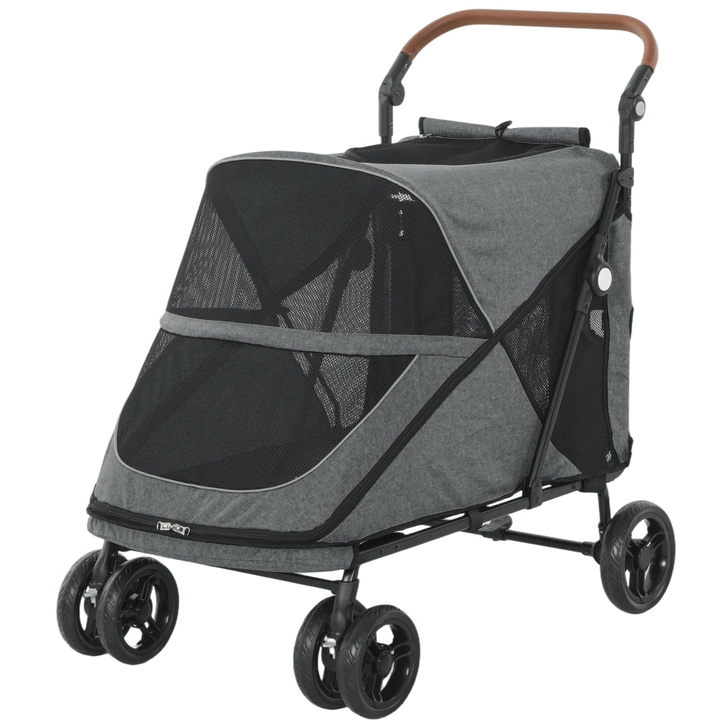 Carrello per Cani Pieghevole per Cani Grandi ¨C zephmum ¨C Grigio 360¡ã Ruote Girevoli