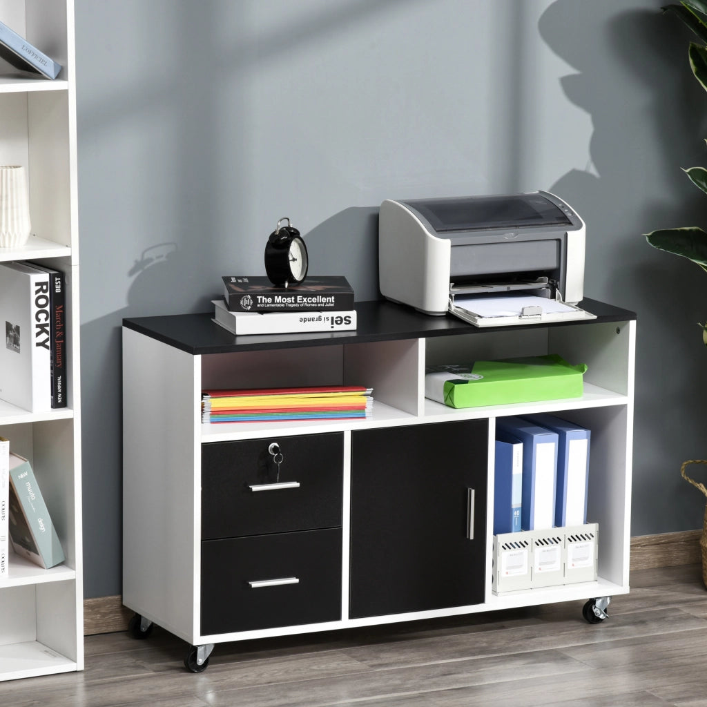 Scrivania con cassetti e ripiani rotelle ¨C zephmum ¨C nero bianco 100x35x65 cm