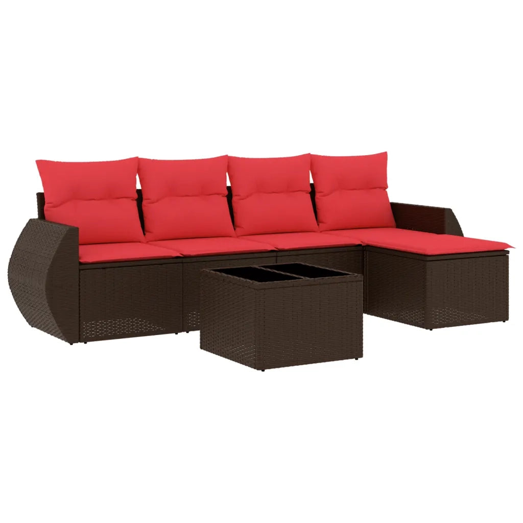 Set Divani da Giardino 6 pz con Cuscini Marrone in Polyrattan 3221303
