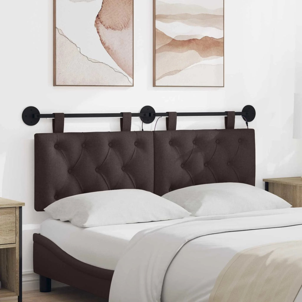 Testiera sospesa Con luce LED Marrone Scuro Tessuto